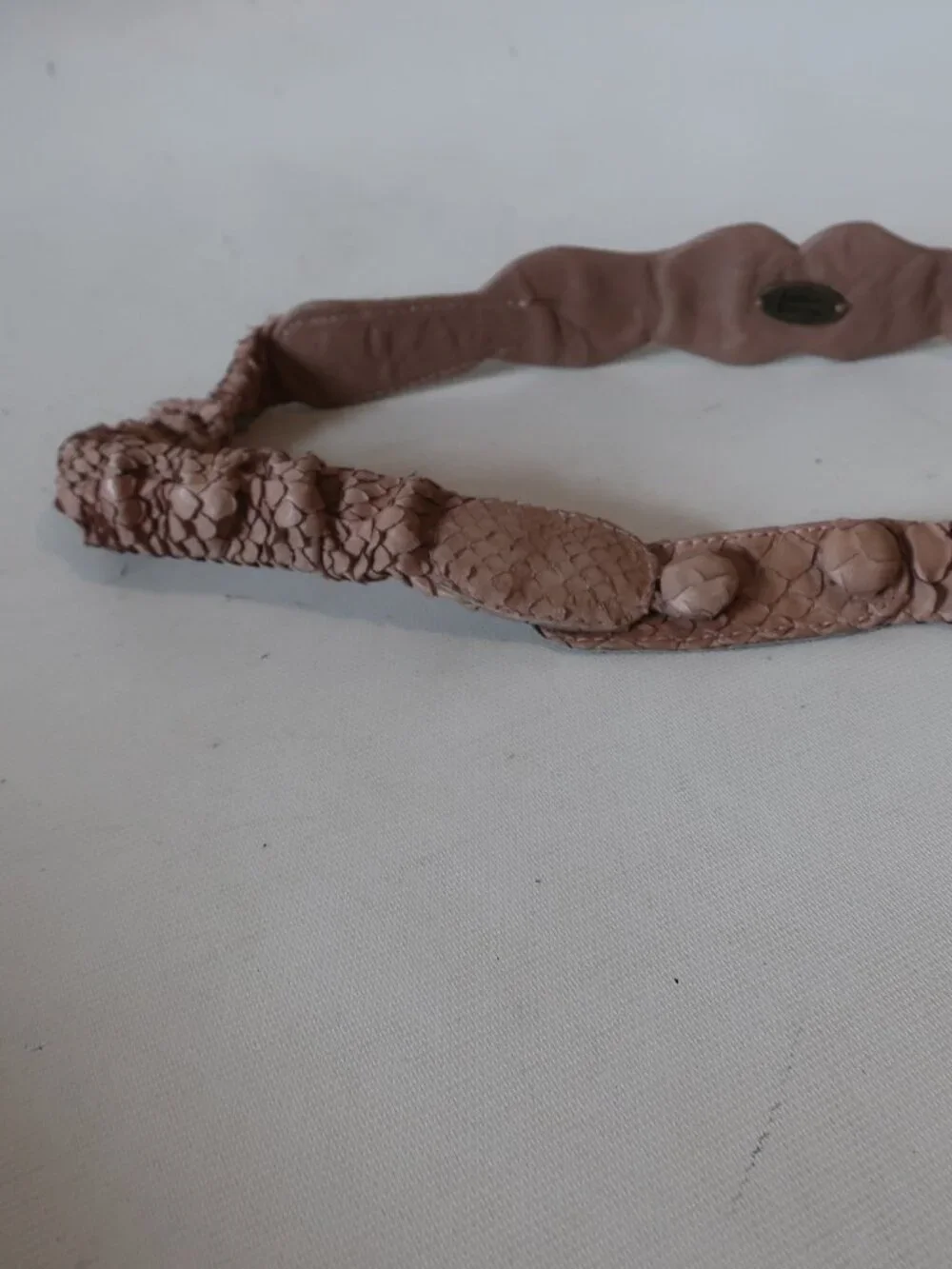 Womens Ambre Babzoe Beige Snake Scale Leather Vintage Waist Belt XS
